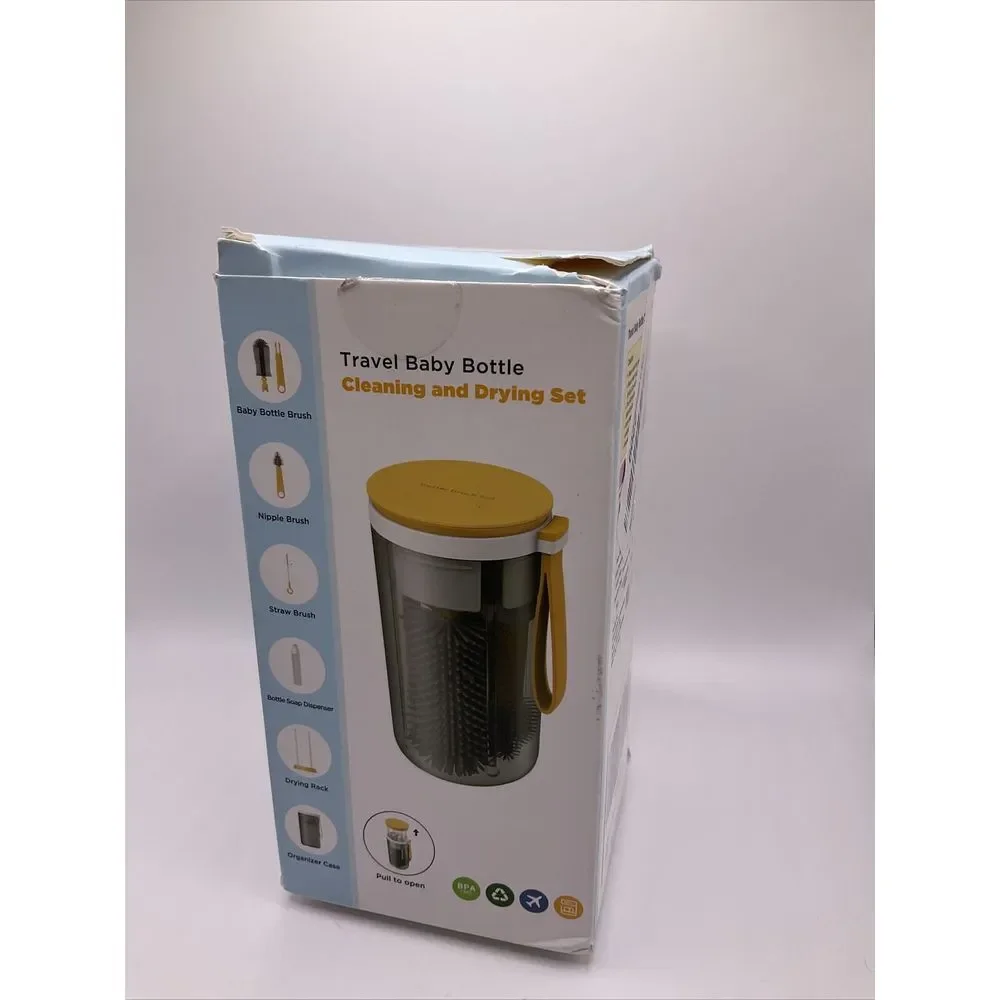 Travel Baby Bottle Cleaning Drying set silicon brushes‎ organizer case Open Box